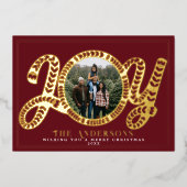 Red Folk Art Joy Kerstfoto Folie Feestdagenkaart (Voorkant)