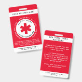 Red Food Allergy Alert Child ID Badge (Voor- en achterkant)