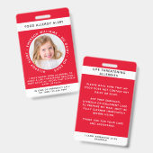 Red Food Allergy Alert Foto Badge (Voor- en achterkant)