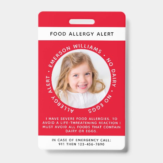 Red Food Allergy Alert Foto Badge (Voorkant)