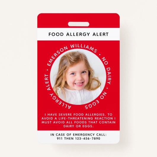 Red Food Allergy Alert Foto Badge (Voorkant)