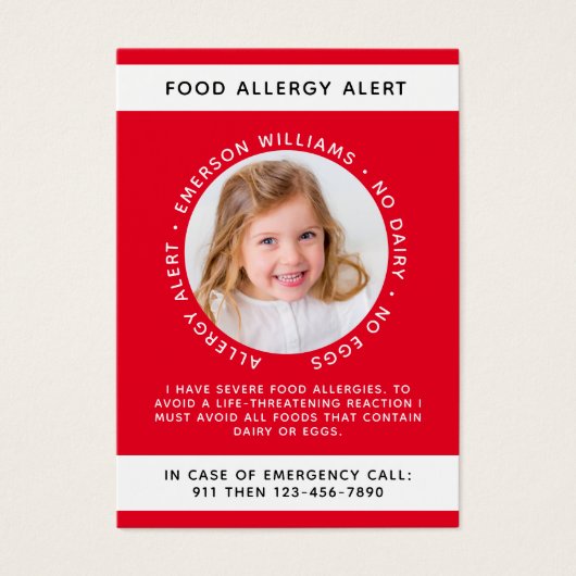 Red Food Allergy Alert Foto Chef Kaart (Voorkant)
