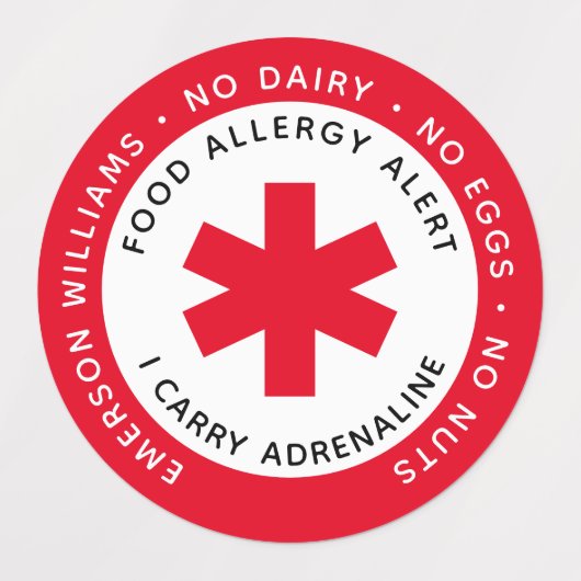 Red Food Allergy Alert Foto Labels (Design 2)