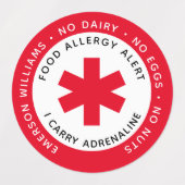 Red Food Allergy Alert Foto Labels (Design 1)