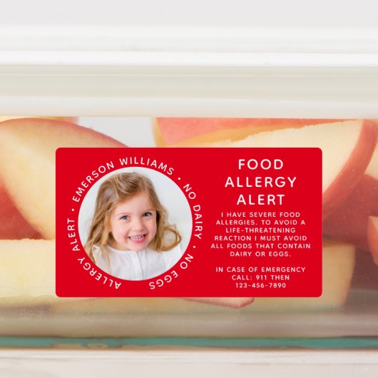 Red Food Allergy Alert Foto Labels (Aangebracht)