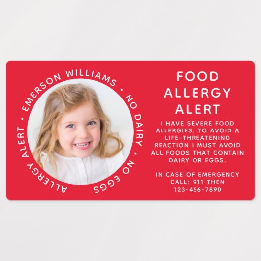 Red Food Allergy Alert Foto Labels (Design 2)