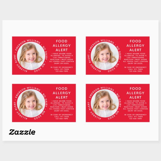 Red Food Allergy Alert Foto Rechthoekige Sticker (Vel)