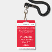 Red Food Allergy Alert Persoonlijk Badge (Front with Lanyard)