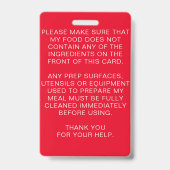 Red Food Allergy Alert Persoonlijk Badge (Back)