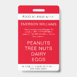 Red Food Allergy Alert Persoonlijk Badge