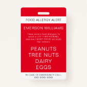 Red Food Allergy Alert Persoonlijk Badge (Voorkant)