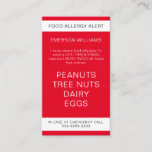 Red Food Allergy Alert Persoonlijke Chef Kaart