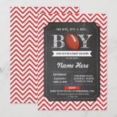 Red Football Boy Baby shower Rugby Red Invite Kaart (Voorkant / Achterkant)
