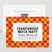 Red Football Check Championship Game Watch Party Kaart (Voorkant / Achterkant)