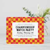 Red Football Check Championship Game Watch Party Kaart (Staand voorkant)