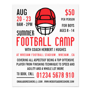Red Football Helmet, Football Camp Adverteren Flyer