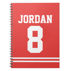 Red Football Jersey met aangepaste naam en nummer Notitieboek