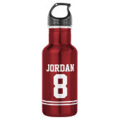 Red Football Jersey met aangepaste naam en nummer Waterfles (Voorkant)