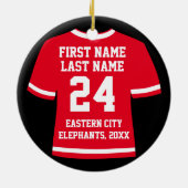 Red Football Soccer Hockey Sports Jersey Keramisch Ornament (Achterkant)