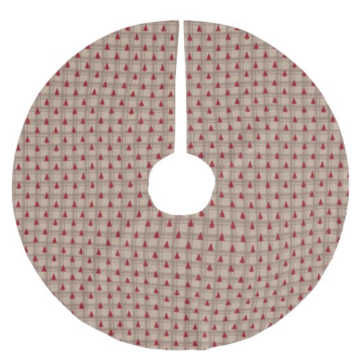 Red Forest Rows on Warm Beige Grid Kerstboom Rok (Voorkant)