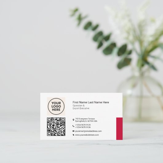 Red Formal QR Professional Modern Corporate Visitekaartje (Staand voorkant)