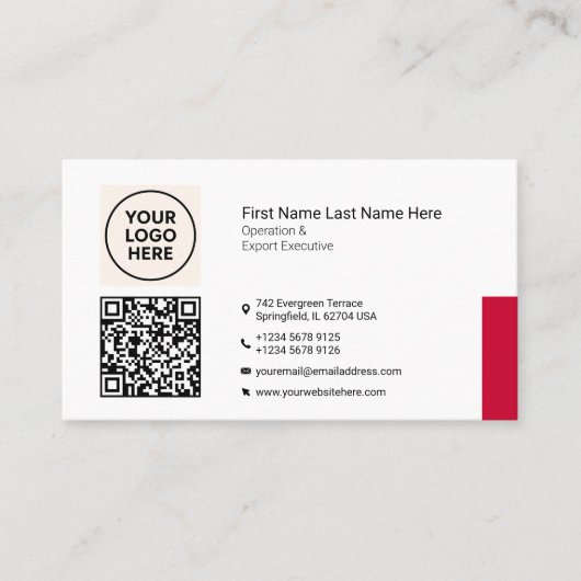 Red Formal QR Professional Modern Corporate Visitekaartje (Voorkant)