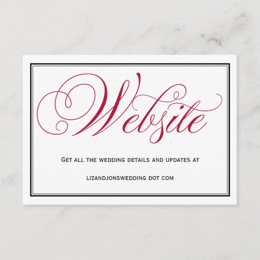 Red Formal Script Wedding Website Kaart (Voorkant)