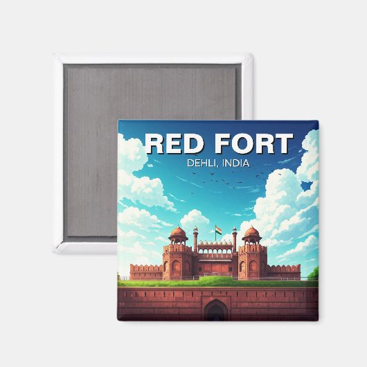Red Fort Dehli India Reissouvenir Magneet (Voorkant / Achterkant)