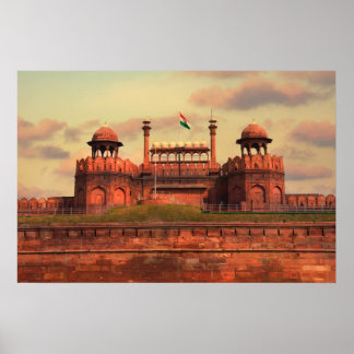 Red Fort in Delhi, India tijdens een prachtige zon Poster