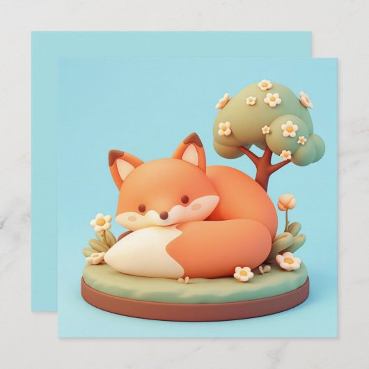 Red Fox 3D Clay Style Floral Tree Postcard (Voorkant / Achterkant)