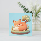 Red Fox 3D Clay Style Floral Tree Postcard (Staand voorkant)