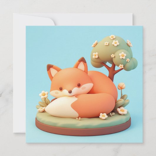 Red Fox 3D Clay Style Floral Tree Postcard (Voorkant)