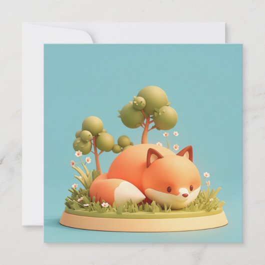 Red Fox 3D Clay Style Forest Meadow Postcard (Voorkant)
