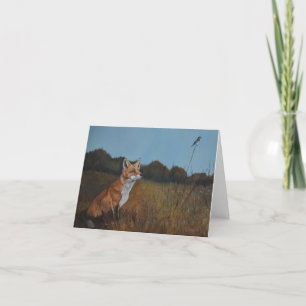 Red Fox and Bluebird Wildlife Art Note Card Kaart