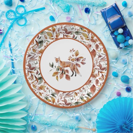 Red Fox Autumn Fall Leaves Patroon Papieren Bordje (Feest)