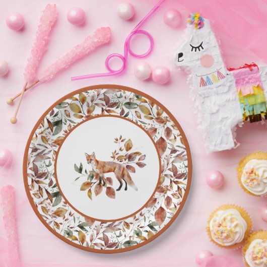 Red Fox Autumn Fall Leaves Patroon Papieren Bordje (Feest)