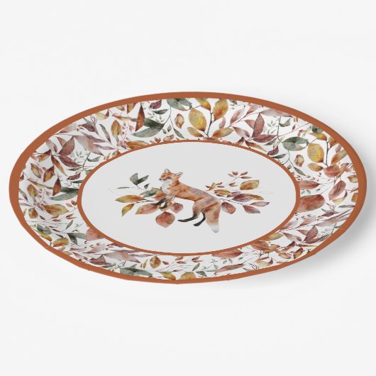 Red Fox Autumn Fall Leaves Patroon Papieren Bordje (Gekanteld)