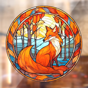 Red Fox Autumn Sunset Faux-Glas in lood Raamsticker