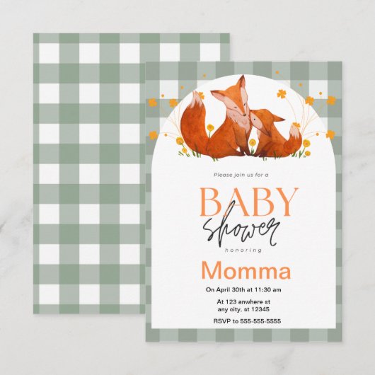 Red Fox Baby shower Kaart (Voorkant / Achterkant)