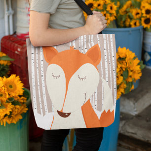 Red Fox Birch Trees Art van Jess Tote Bag