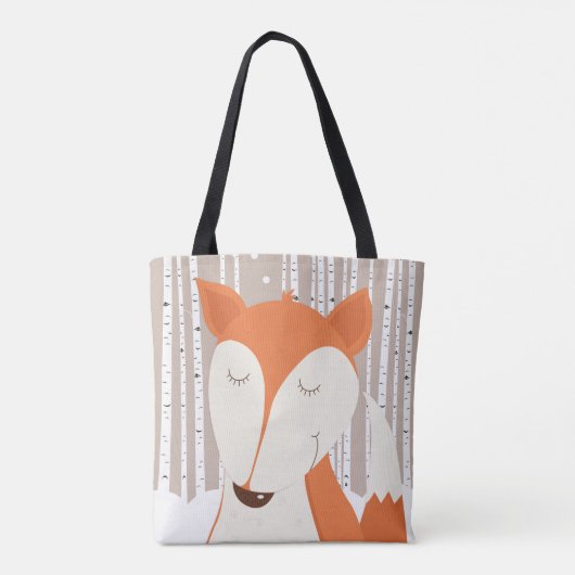 Red Fox Birch Trees Art van Jess Tote Bag (Achterkant)