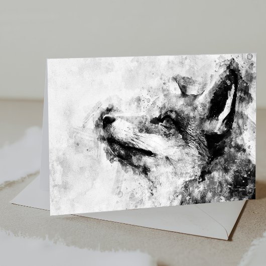 Red Fox Black en White Waterverf 01 Bedankkaart