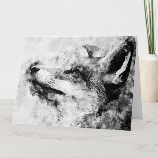 Red Fox Black en White Waterverf 01 Bedankkaart (Voorkant)