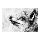 Red Fox Black en White Waterverf 01 Foto Afdruk (Voorkant)