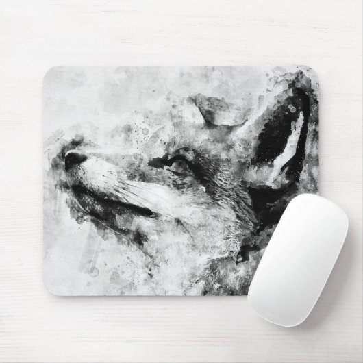 Red Fox Black en White Waterverf 01 Muismat (Met muis)