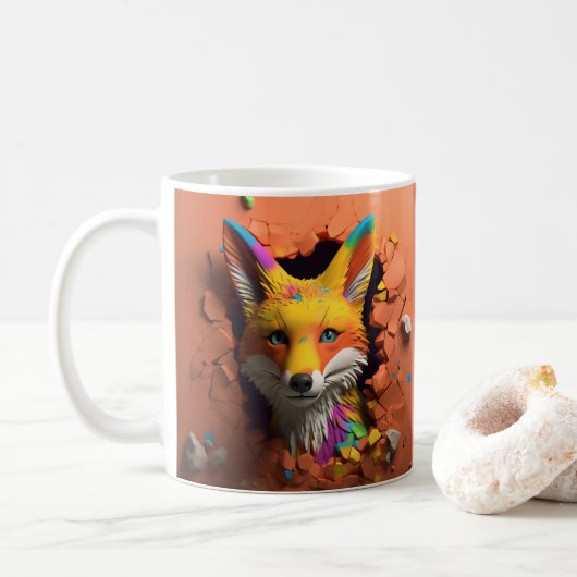 Red Fox Breaking Out Coffee, Tea, Cacao Mok, Cup Koffiemok (Met donut)