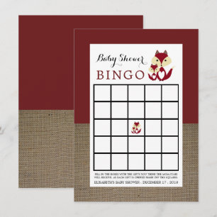 Red Fox Burlap Baby shower Bingo Kaart