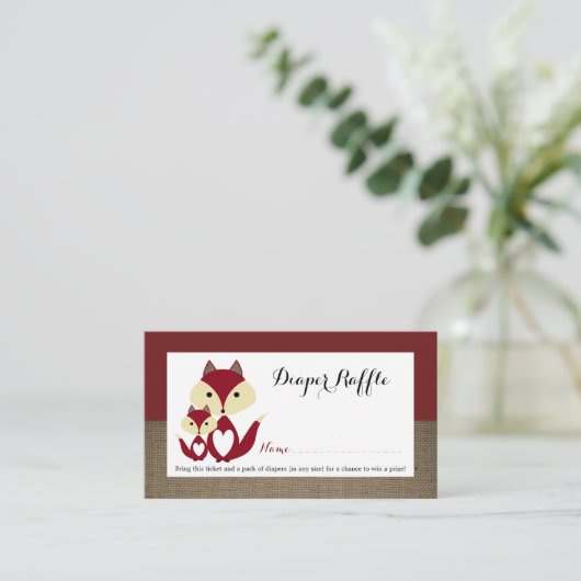 Red Fox Burlap Baby shower Diaper Raffle Ticket Informatiekaartje (Staand voorkant)