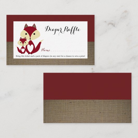 Red Fox Burlap Baby shower Diaper Raffle Ticket Informatiekaartje (Voorkant / Achterkant)