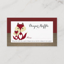 Red Fox Burlap Baby shower Diaper Raffle Ticket
